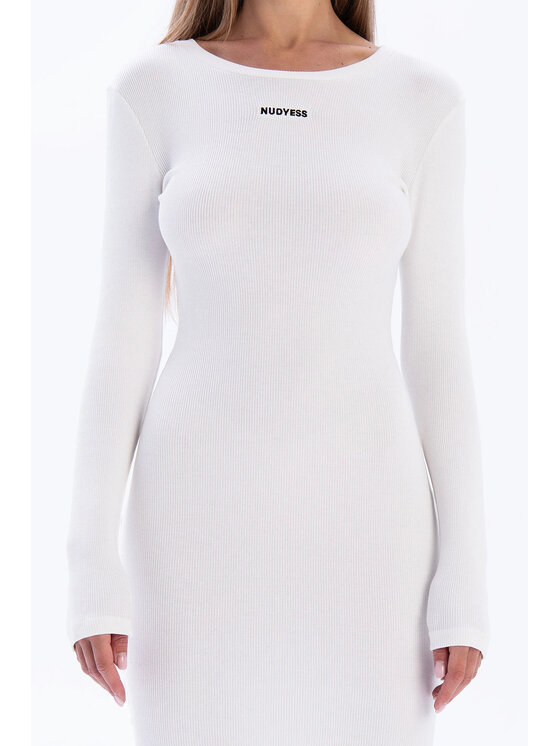 Nudyess Nudyess Vestito di maglia Eos Mini z haftem Écru Fitted Fit