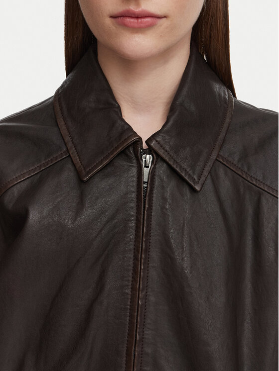 Weekend Max Mara Weekend Max Mara Kurtka skórzana Cose 2625446041 Brązowy ciemny Regular Fit