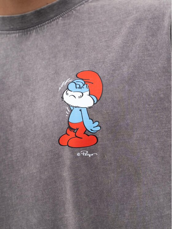 Smerfy Smerfy T-Shirt Szeroka luźna za duża acid wash 131074 Szary Oversize