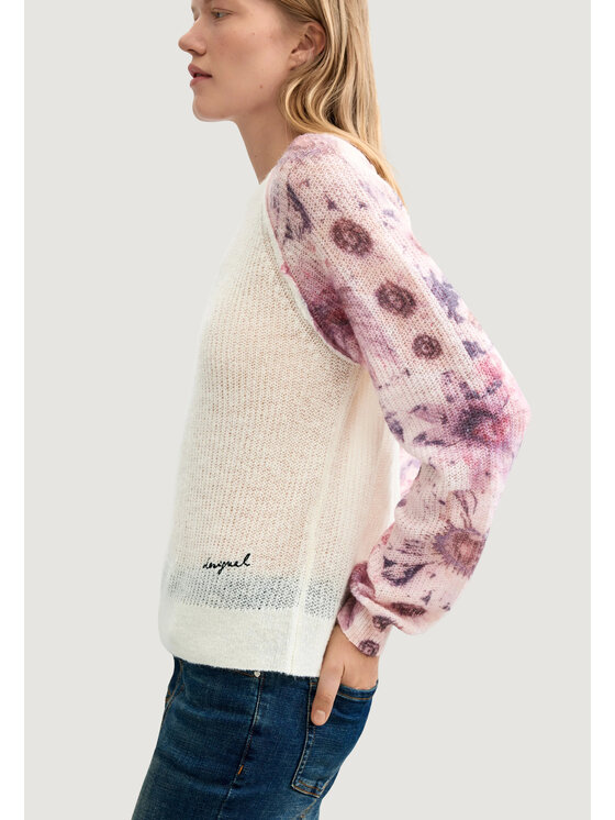 Desigual Desigual Sweter JERS_FANCYBOTANIC Biały Casual Fit