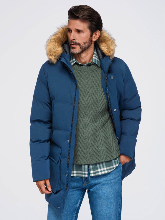Ombre Ombre Parka OM-JALJ-0310 Granatowy Loose Fit