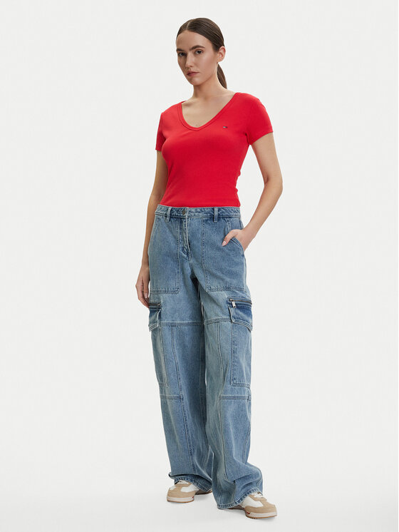 Tommy Jeans Tommy Jeans Póló DW0DW17385 Piros Slim Fit