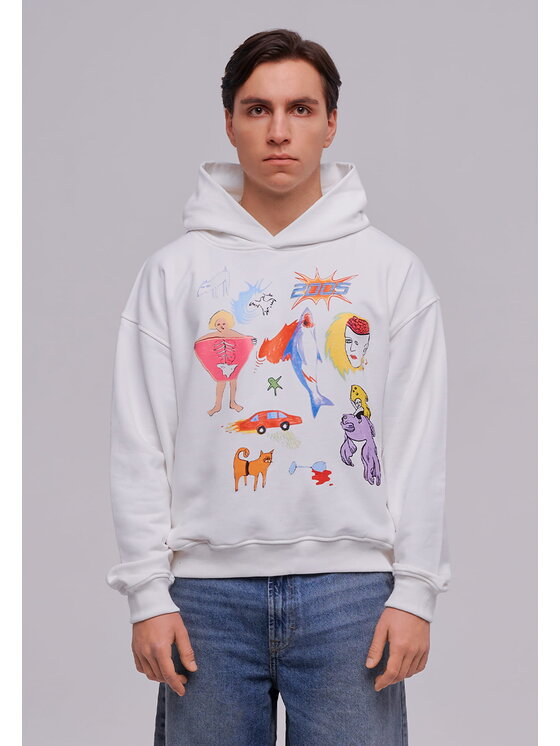 2005 2005 Mikina Comic Hoodie Écru Oversize