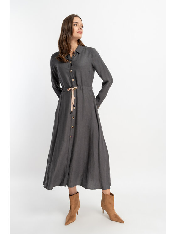 CLICK CLICK Φόρεμα πουκάμισο 60-6045 Γκρι Classic Fit