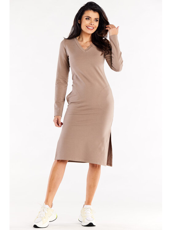 Infinite You Infinite You Sukienka dzianinowa M313 Brązowy Basic Fit