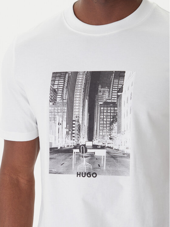 HUGO HUGO Tricou Deyss 50553755 Alb Regular Fit