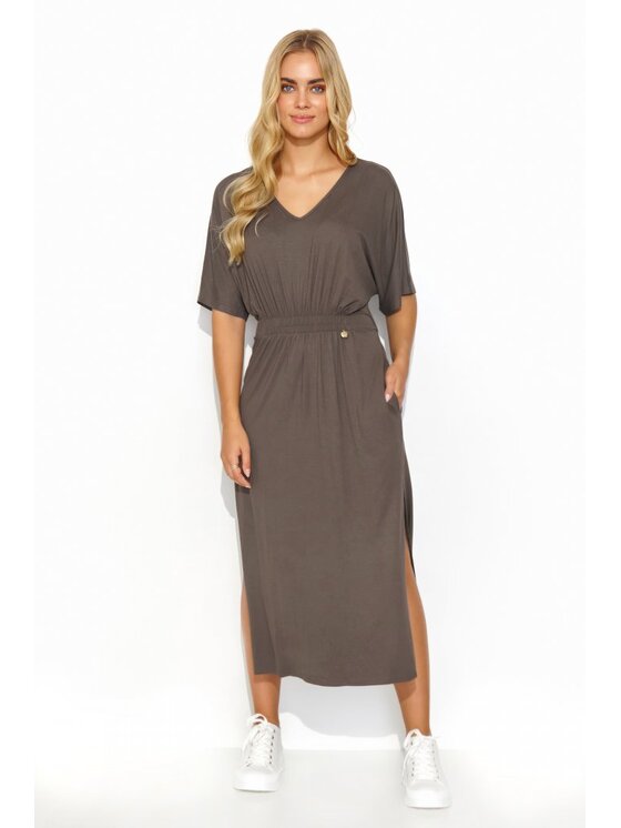Makadamia Makadamia Sukienka codzienna M822 Brązowy Comfortable Fit