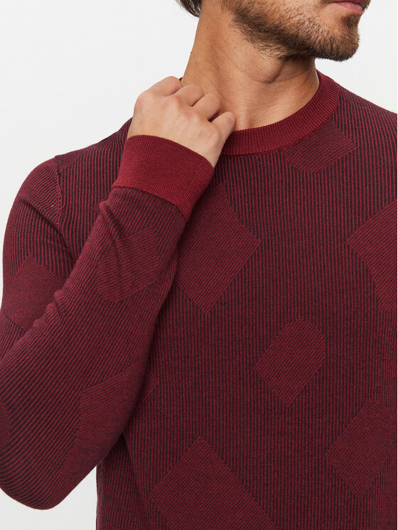 BOSS Boss Pulover Motivo DARK RED Bordo rdeča Regular Fit