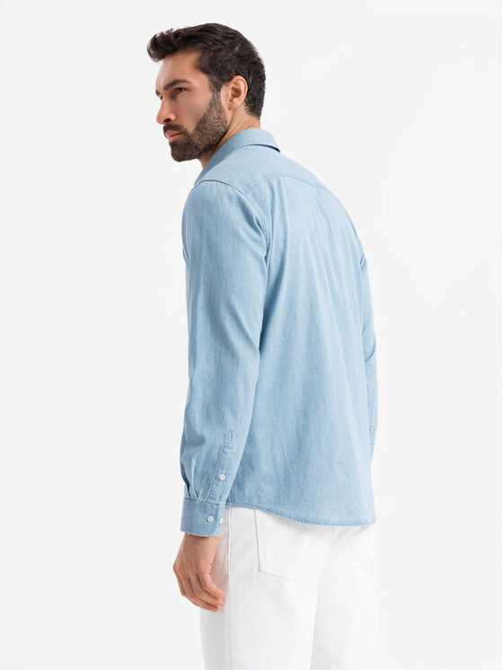 Ombre Ombre Koszula jeansowa OM-SHDS-0181 Niebieski Regular Fit
