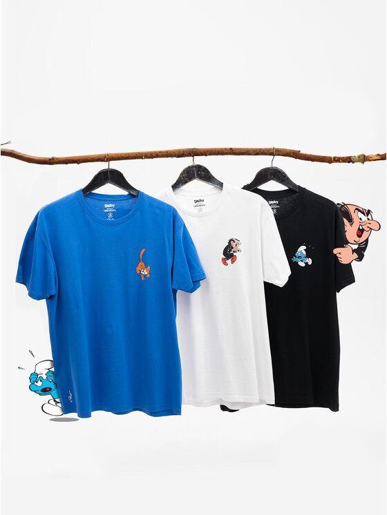 Komplet 3 t-shirtów, rozmiar M, Niebieski, Zestaw 3 T-Shirtów Męskich Czarna / Biała / Niebieska Smerfy Runaway L