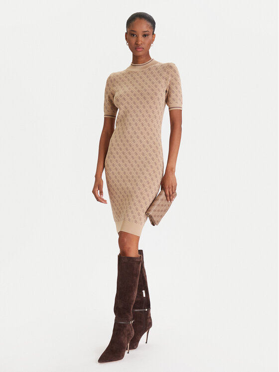 Guess Guess Трикотажна сукня W3YK39 Z37K0 Бежевий Slim Fit