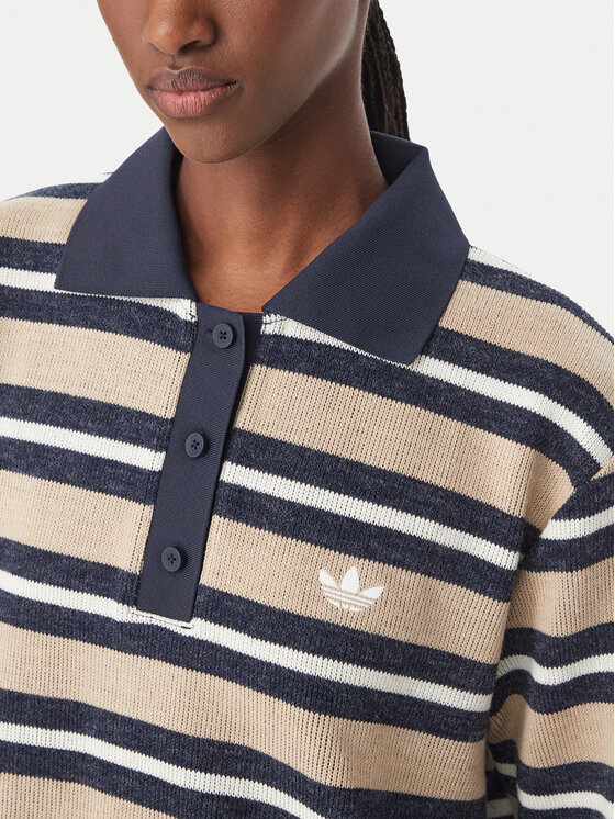 adidas adidas Bluza Stripe Knitted Polo Top LG3946 Beżowy Regular Fit