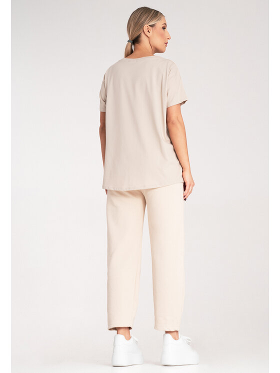 FIGL FIGL T-Shirt M1164 Beżowy Regular Fit