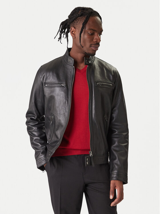Tommy Hilfiger Tommy Hilfiger Kožená bunda Racer MW0MW41961 Černá Regular Fit