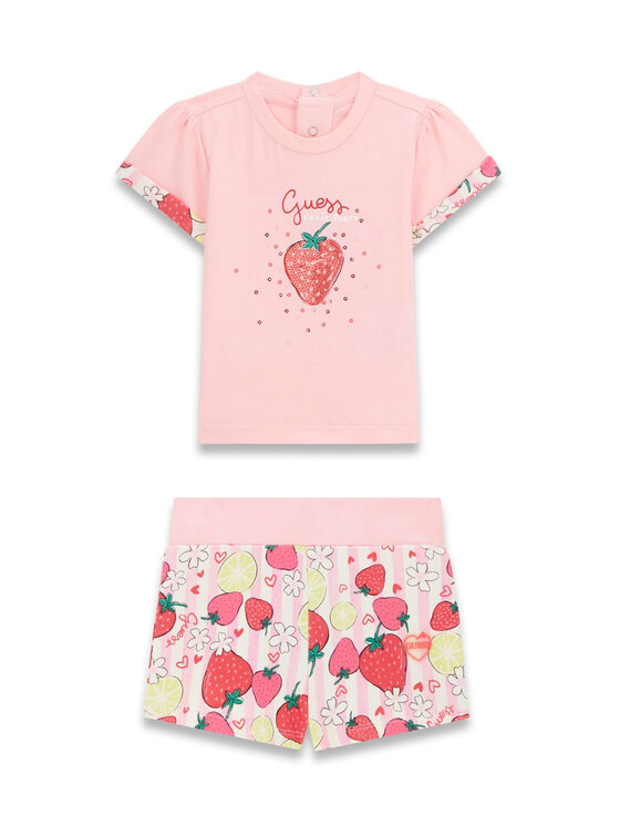 Guess Komplet t-shirt i spodenki A6GG01 K6YW4 Różowy Regular Fit