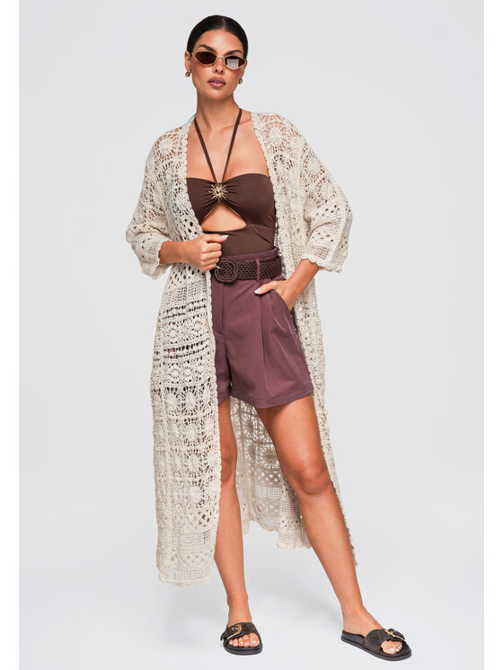 Ombre Ombre Sweter OW-SW-E0002 Beżowy Loose Fit