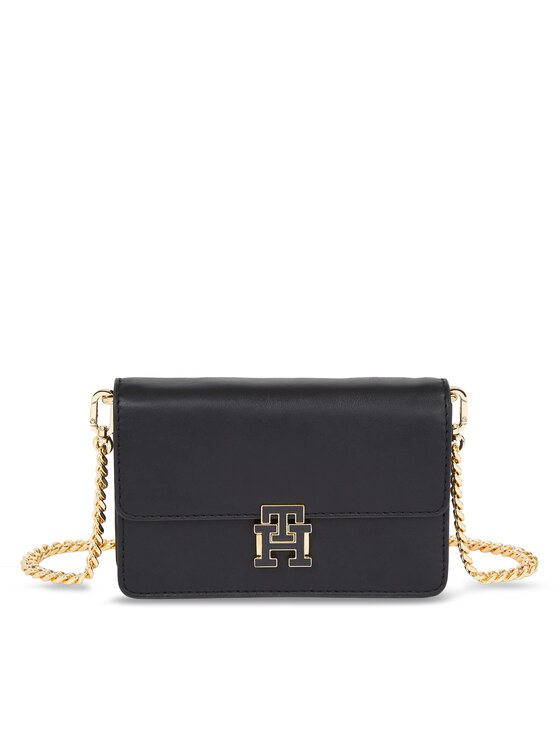 Geantă Tommy Hilfiger Pushlock Leather Small Crossover AW0AW15227 Negru