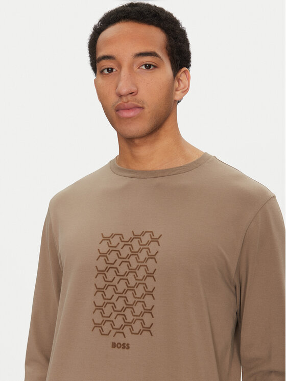 BOSS BOSS Pikkade varrukatega T-särk Togn 50534336 Pruun Regular Fit