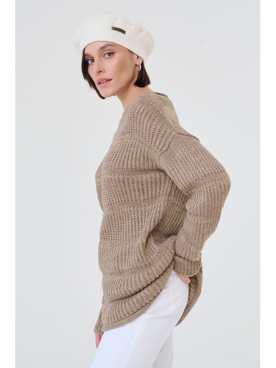 blue shadow blue shadow Sweter Ramka BS Beżowy Standard Fit