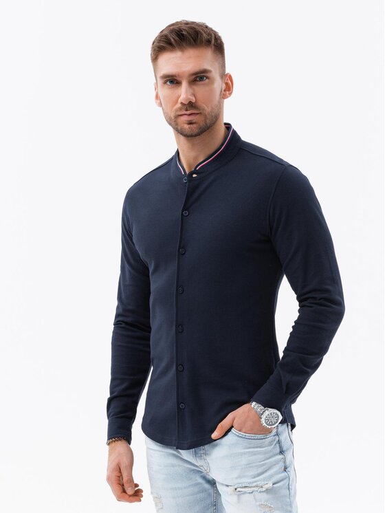 Ombre Ombre Koszula OM-SHCS-0178 Granatowy Slim Fit