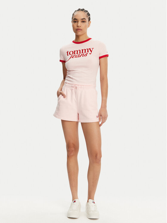 Tommy Jeans Tommy Jeans Marškinėliai Script Ringer DW0DW20631 Rožinė Slim Fit