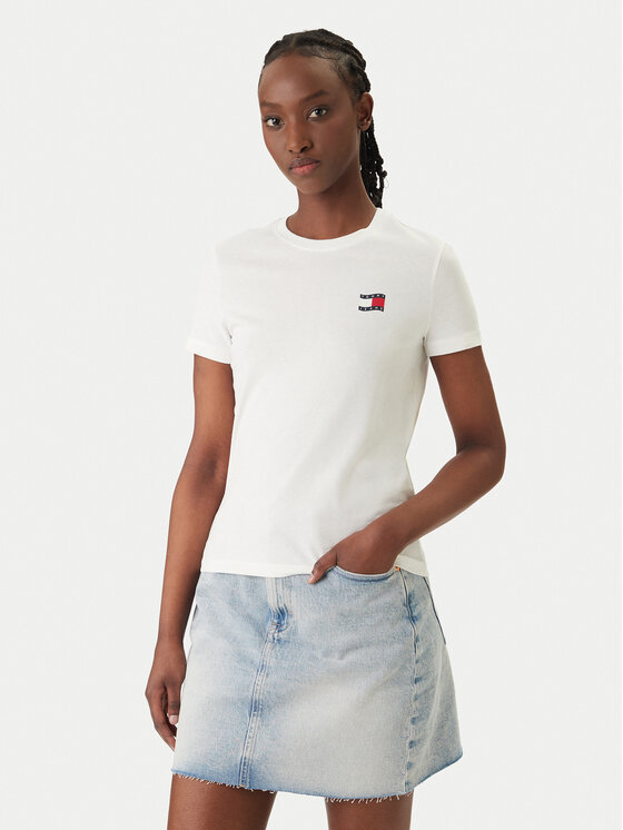 Tommy Jeans Tommy Jeans Majica Wavy Flag DW0DW22274 Bela Regular Fit