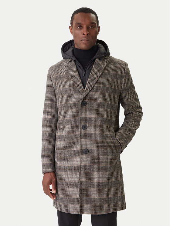 KARL LAGERFELD Płaszcz wełniany 455733 554755 Szary Regular Fit