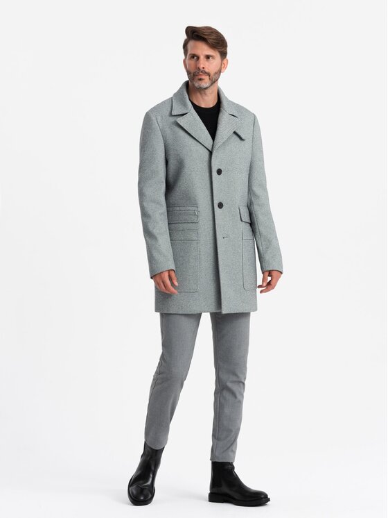 Ombre Ombre Płaszcz OM-COWC-0108 Szary Regular Fit