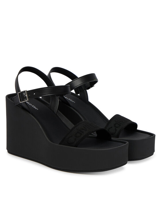 Calvin Klein Calvin Klein Sandále Wedge 70 Sndl Webbing Lth HW0HW02882 Čierna