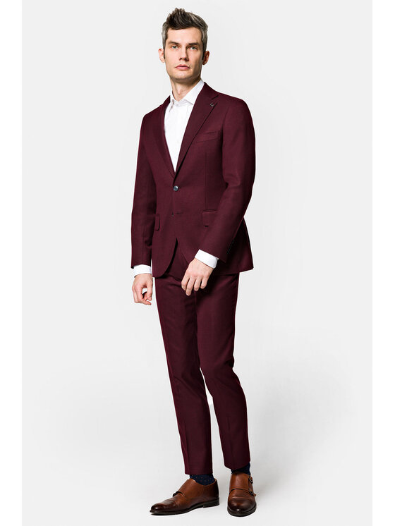 Lancerto Lancerto Garnitur Preston GA073222000003 Bordowy Slim Fit