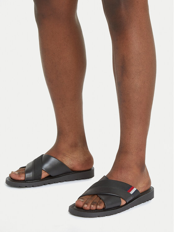 Tommy Hilfiger Tommy Hilfiger Šlepetės Core Hilfiger Lth Criss C Sandal FM0FM05010 Juoda