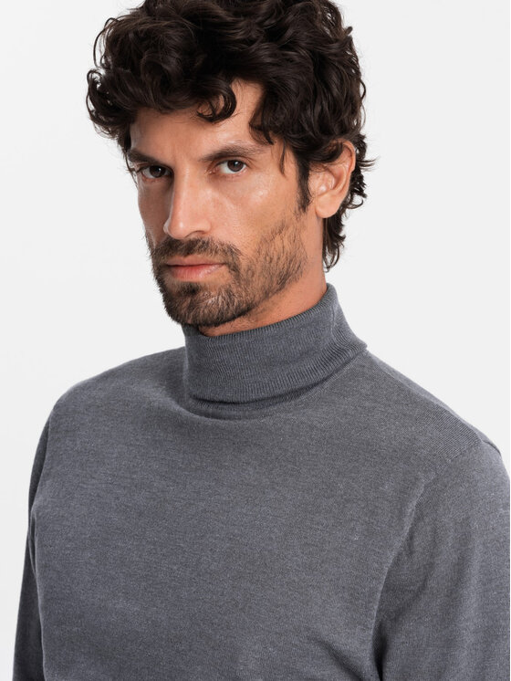 Ombre Ombre Sweter OM-SWTN-0101 Szary Regular Fit