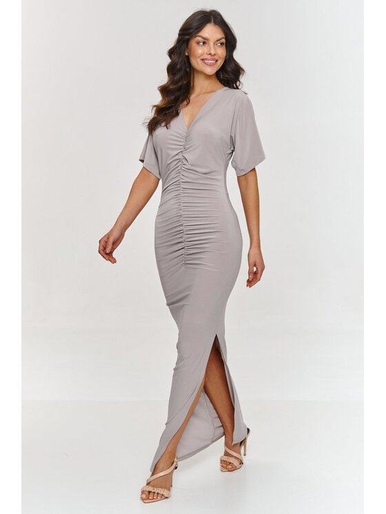 Makadamia Makadamia Sukienka koktajlowa M879 Beżowy Fitted Fit