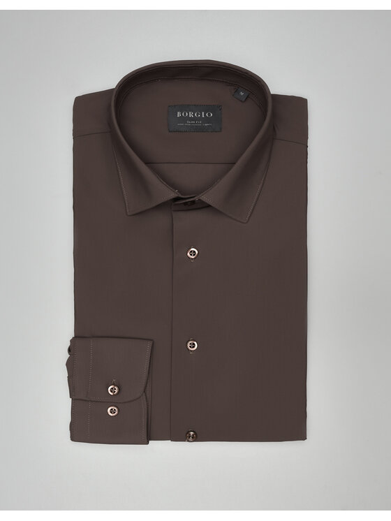 Borgio Borgio Koszula ateleta_00570 Brązowy Slim Fit
