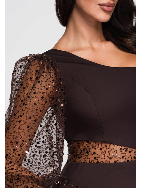 Ombre Ombre Sukienka wieczorowa LA-OM-DLR261 Brązowy Slim Fit