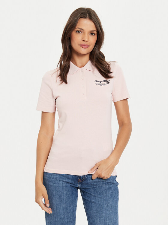 Tommy Hilfiger Polokošeľa Script WW0WW43624 Ružová Slim Fit