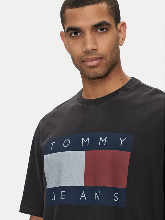 Męski T-Shirt Tommy Jeans, Rozmiar XL, Czarny, Big Flag DM0DM18547