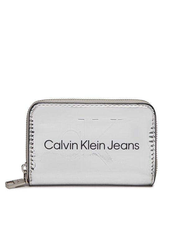 Calvin Klein Jeans Velika ženska Denarnica Sculpted Med Zip Around Mono S K60K611863 Srebrna