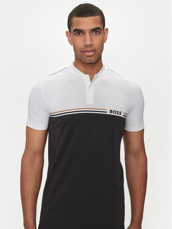 BOSS Boss Тениска с яка и копчета Pariq MB 6 50519864 Черен Slim Fit