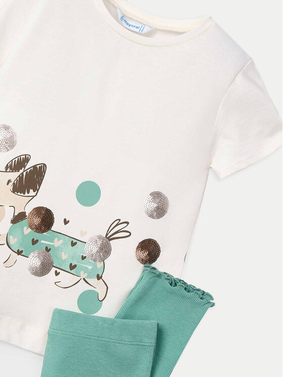 Mayoral Mayoral Sada t-shirt a legíny 3706 Zelená Regular Fit