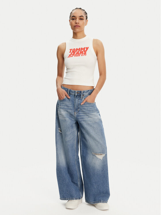 Tommy Jeans Tommy Jeans Top DW0DW21339 Écru Slim Fit