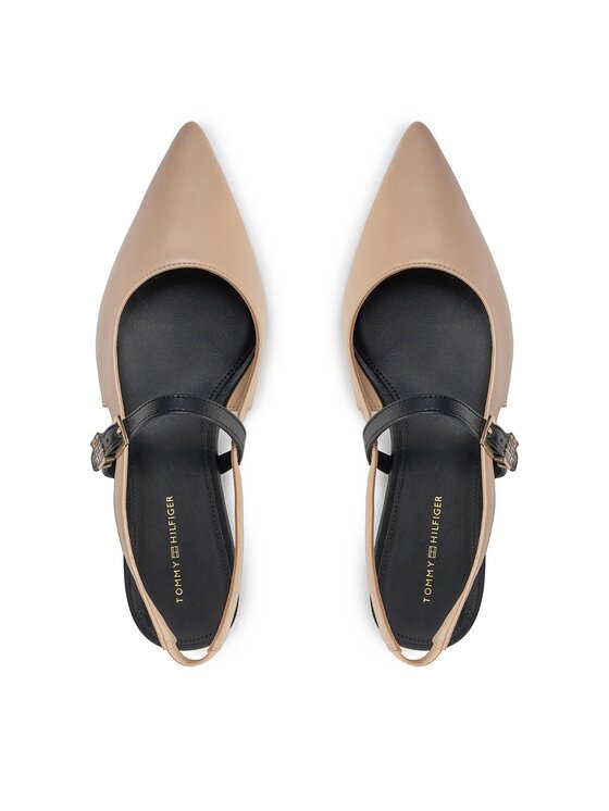 Tommy Hilfiger Tommy Hilfiger Basutės Leather Sling Back Ballerina FW0FW07772 Smėlio
