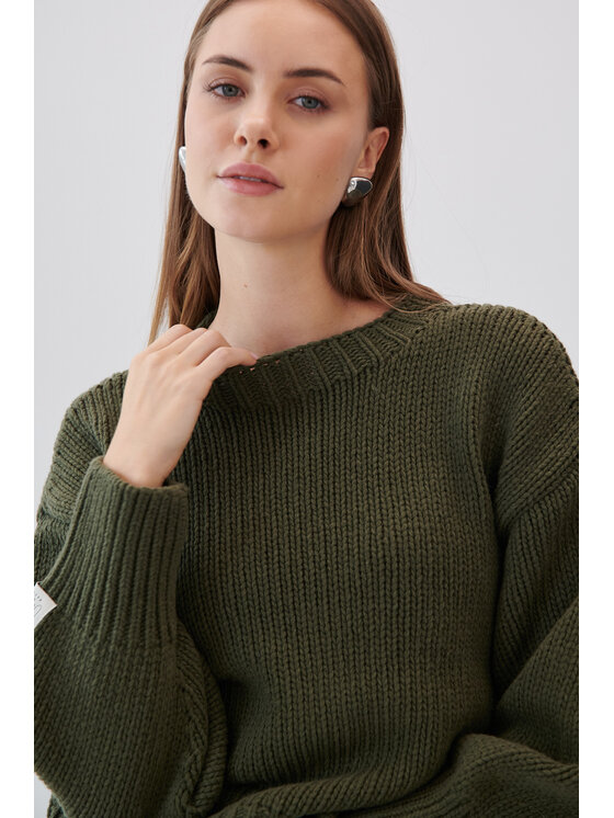 Fobya Fobya Sweter F2057 Zielony Basic Fit