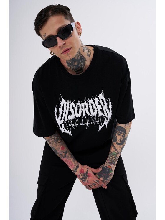 MyStars MyStars T-Shirt Koszulka Z Krótkim Rękawem Oversize Męska Czarna Machinist Disorder XL Czarny Oversize