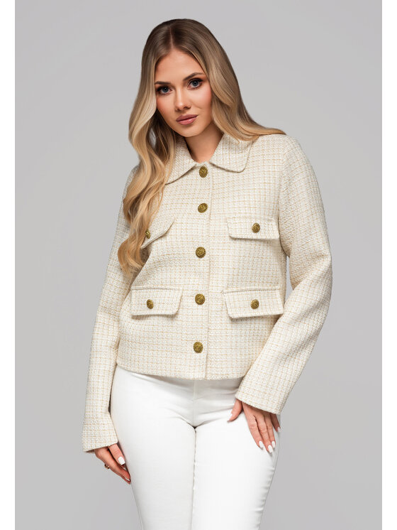Ombre Ombre Marynarka OW-BLZB-0100 Kremowy Regular Fit