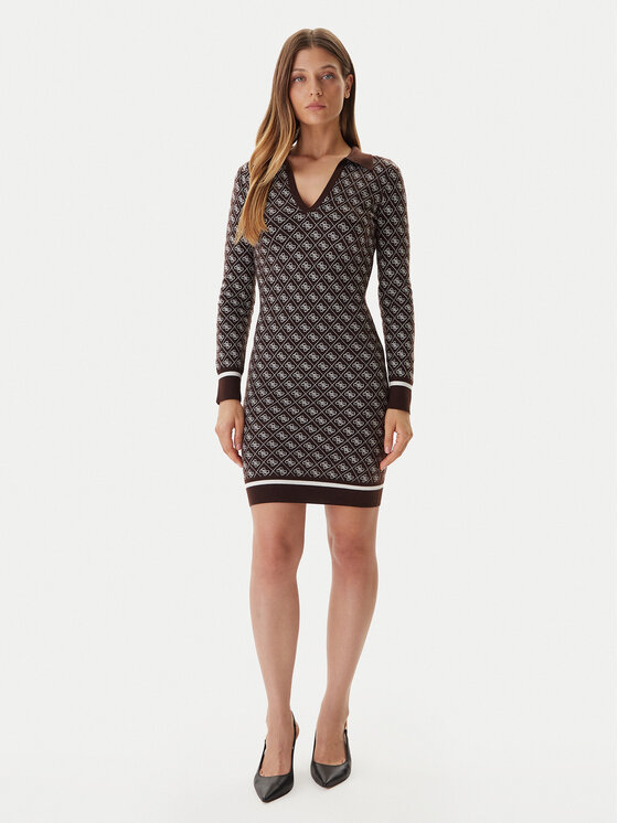 Guess Guess Трикотажна сукня W5BK25 Z3JD2 Коричневий Slim Fit