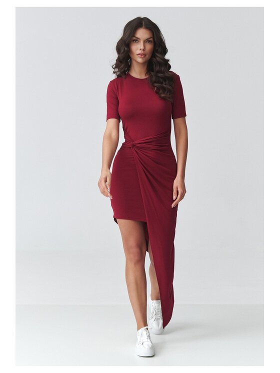 Makadamia Makadamia Sukienka codzienna M923 Bordowy Fitted Fit