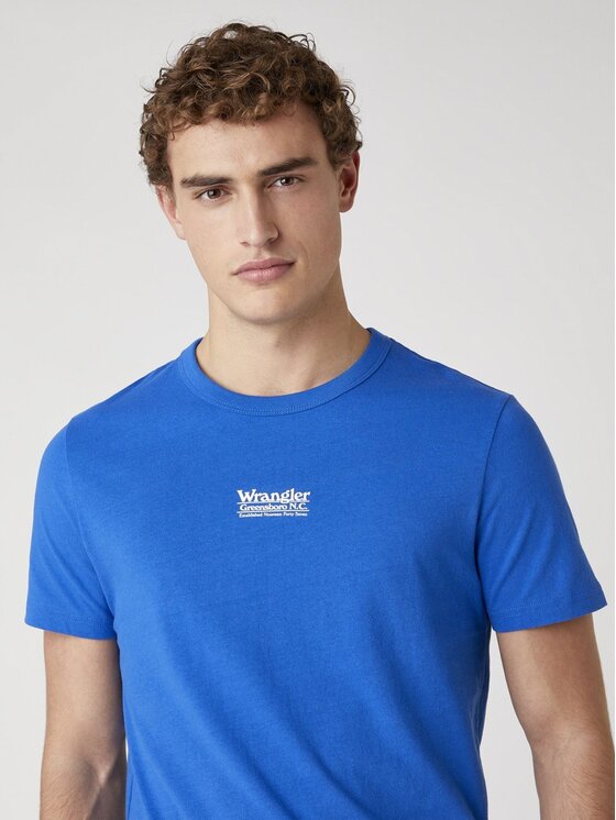Wrangler Wrangler T-Shirt SS SEAS LOGO TEE Niebieski Regular Fit