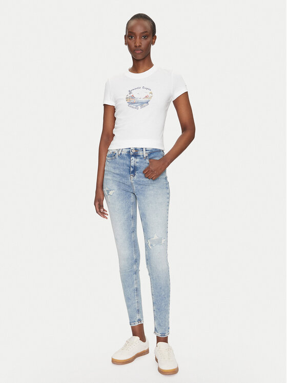 Tommy Jeans Tommy Jeans Póló Romance DW0DW21342 Ekru Slim Fit