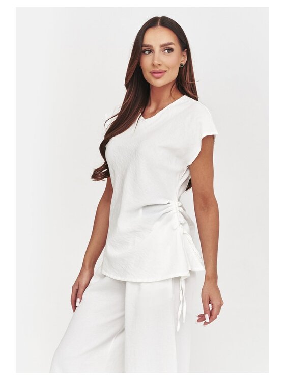 Makadamia Makadamia Komplet bluzka i spodnie C55 Biały Loose Fit